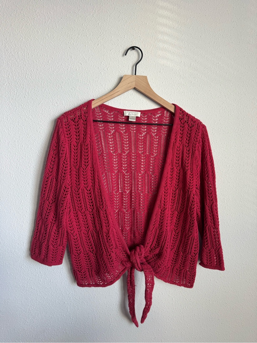 Open Knit Tie-Front Cardigan in Deep Raspberry - Picture 1 of 5
